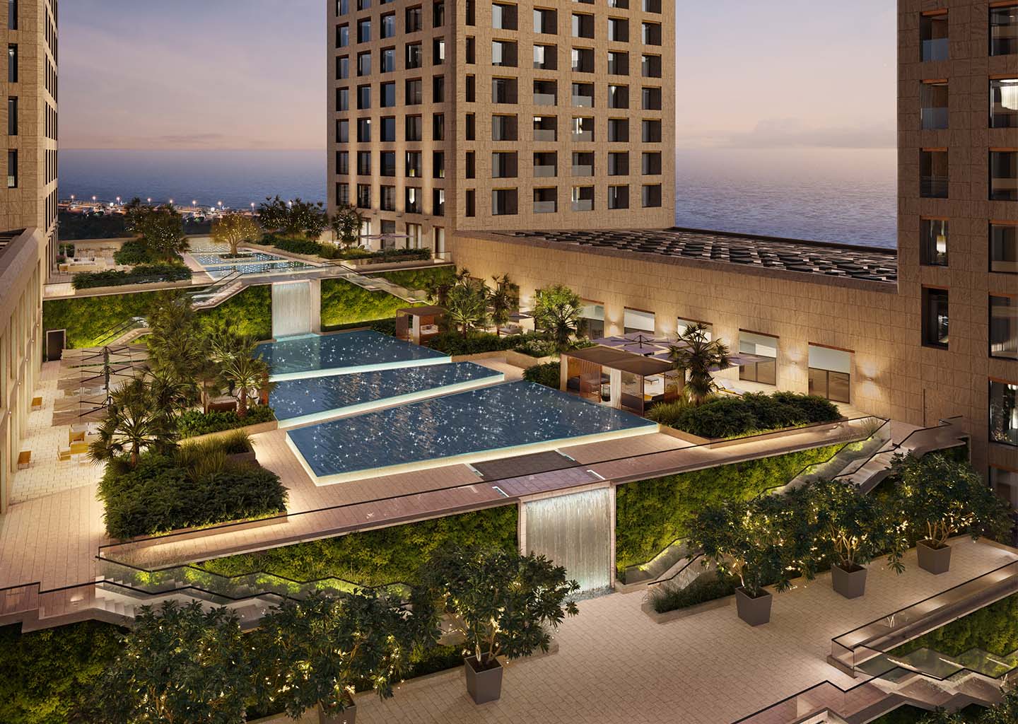 Landscaped pool terraces overlooking the Red Sea at Four Seasons Private Residences Jeddah