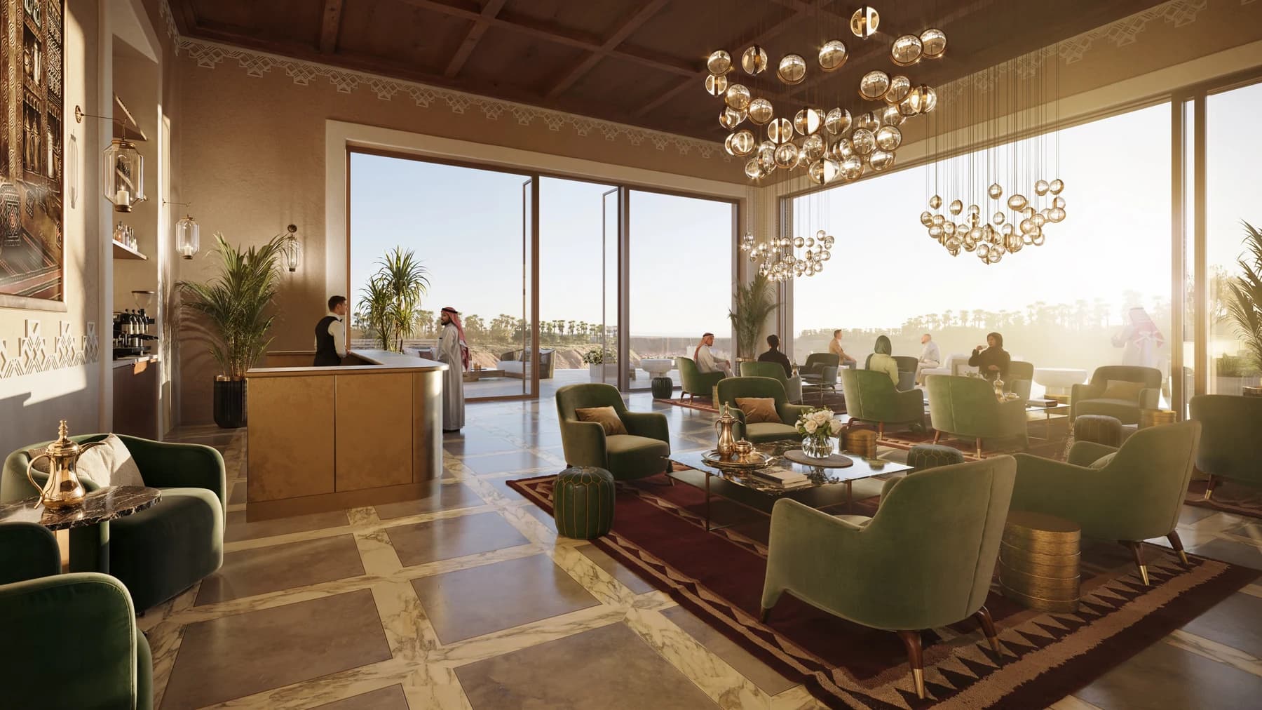 The members club lounge, with a private reception and valley outlook