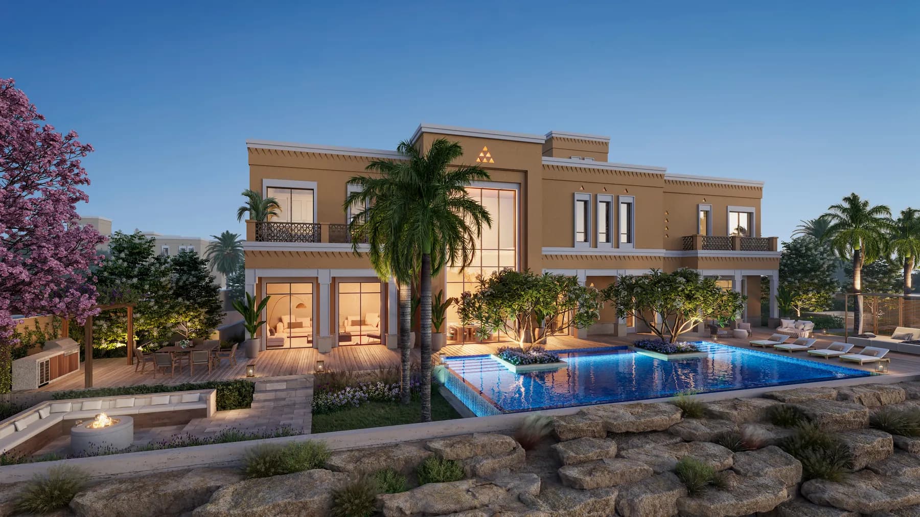 A mansion and pool at the valley's edge