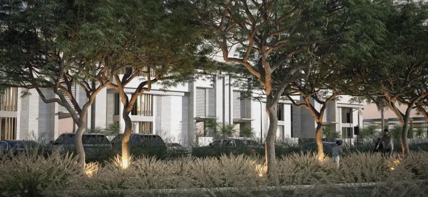 Homes among the landscaping.