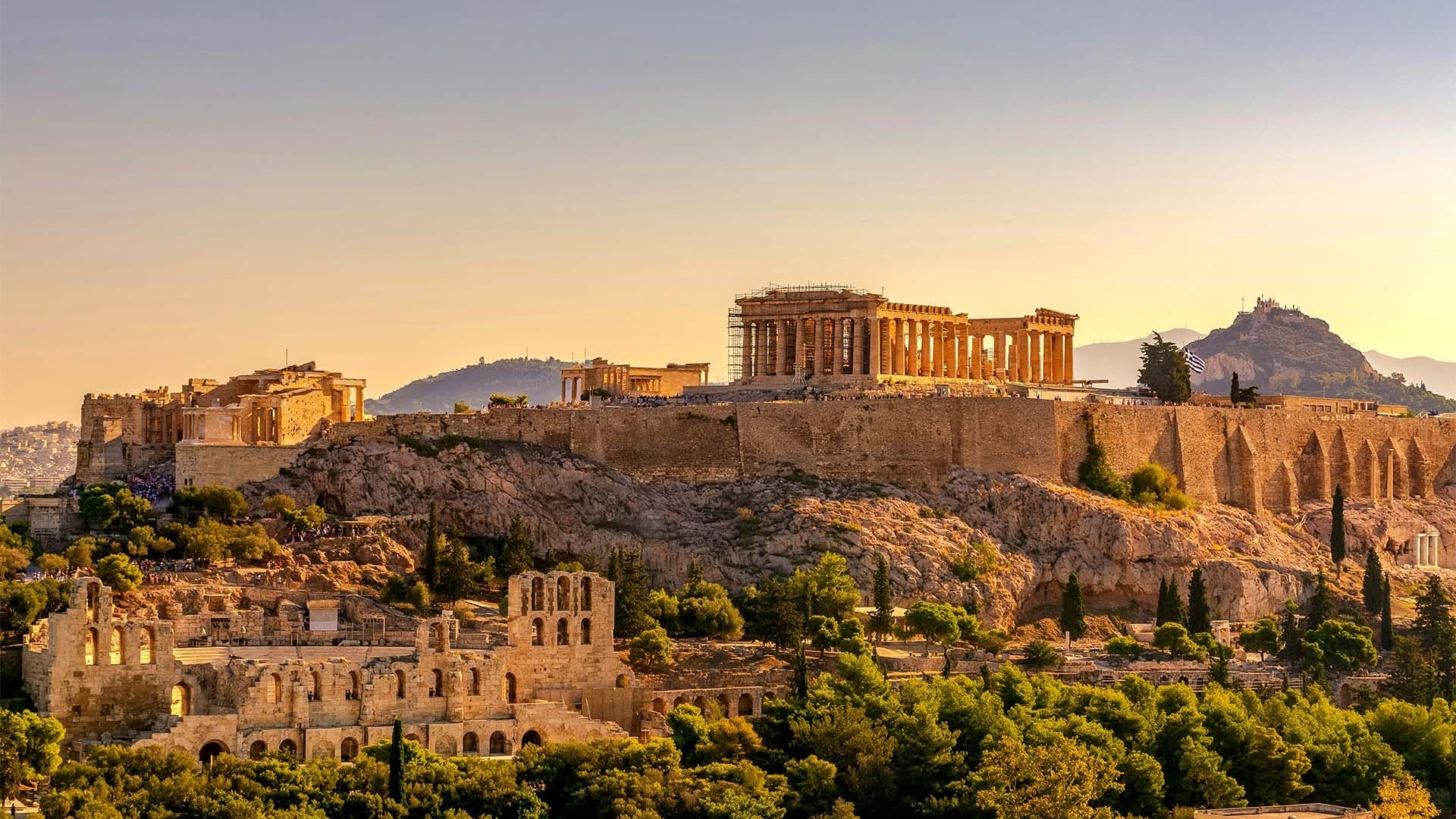 The Acropolis above Athens at golden hour