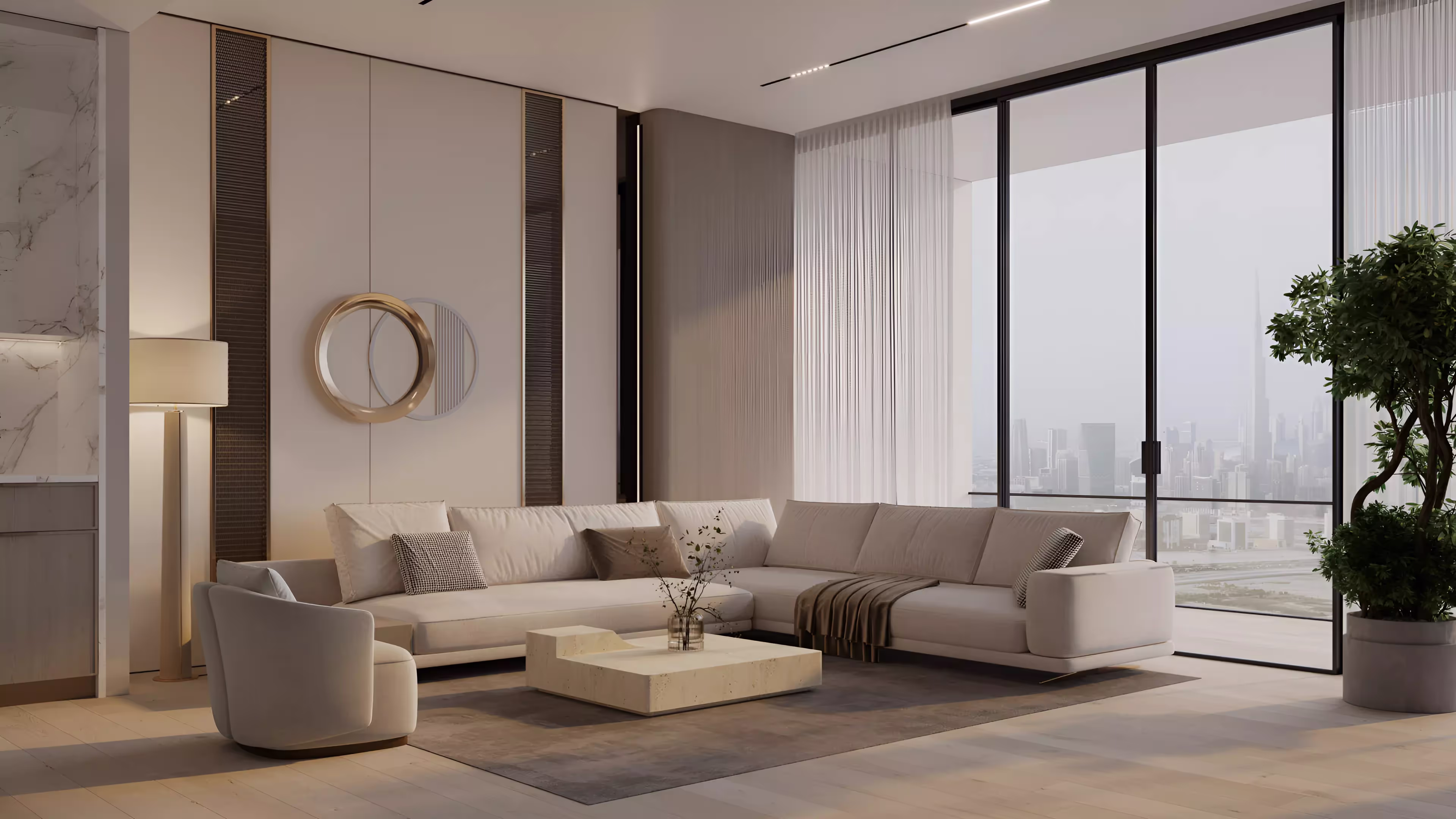 A living room over the skyline