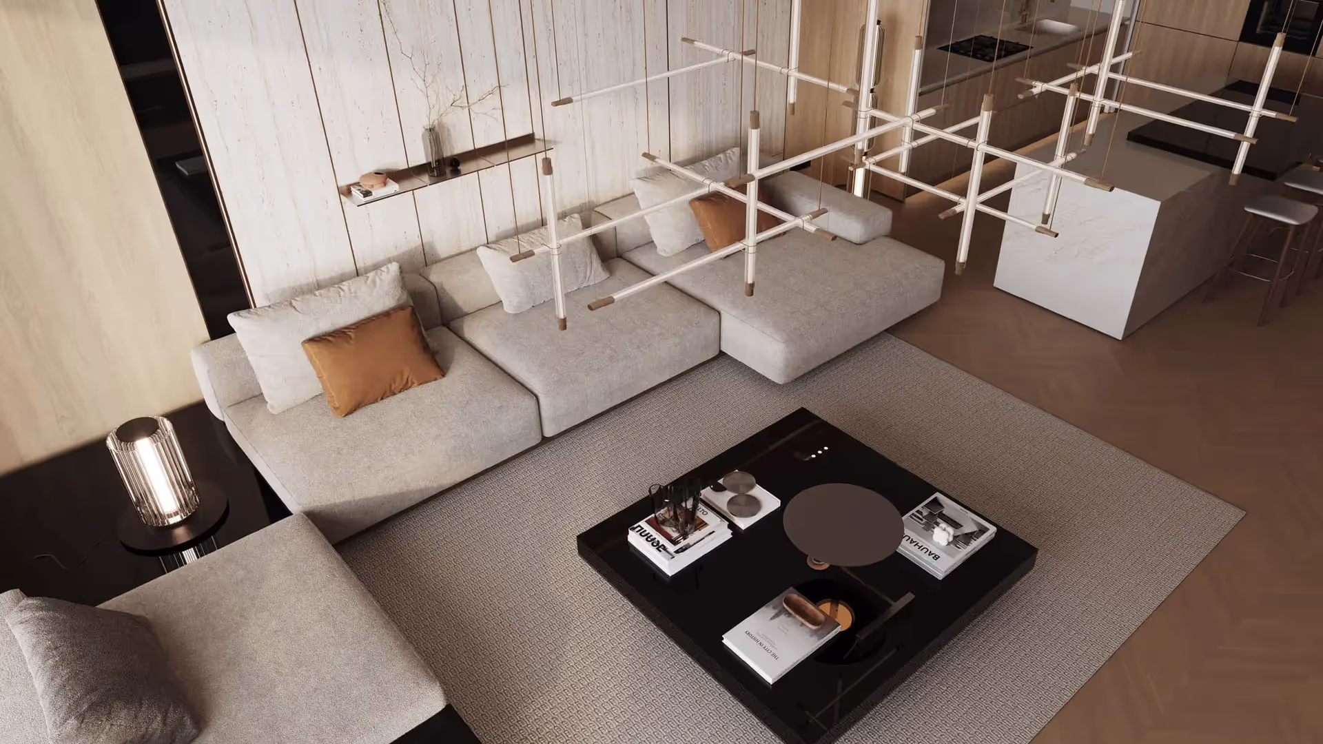 Living room and kitchen