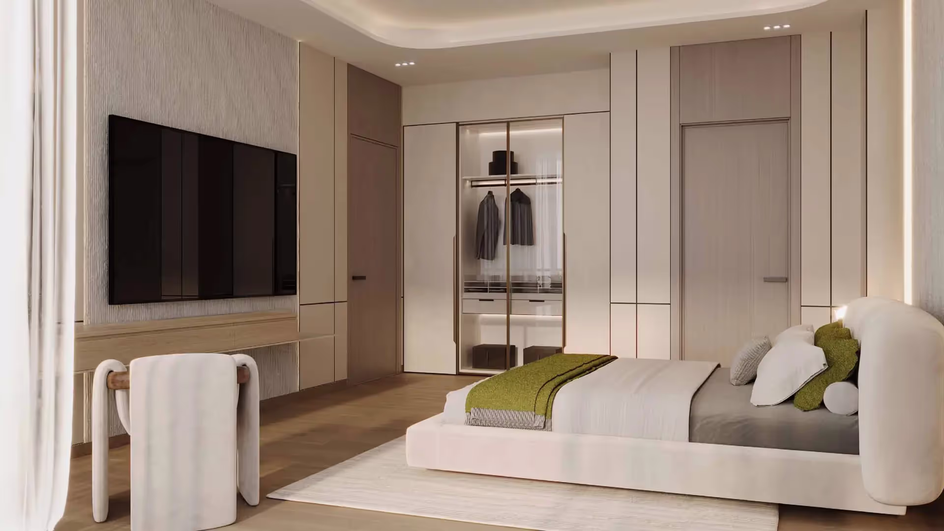 A bedroom and dressing area