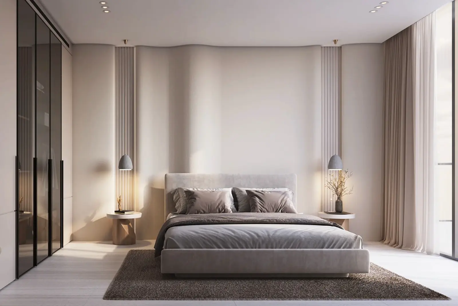 A bedroom with fitted wardrobe