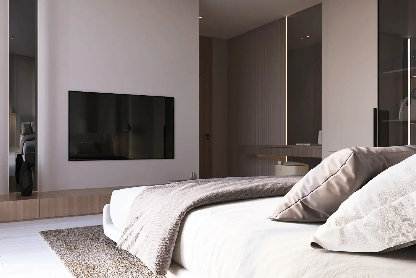 A bedroom and dressing area