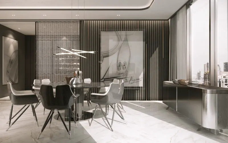 A dining room