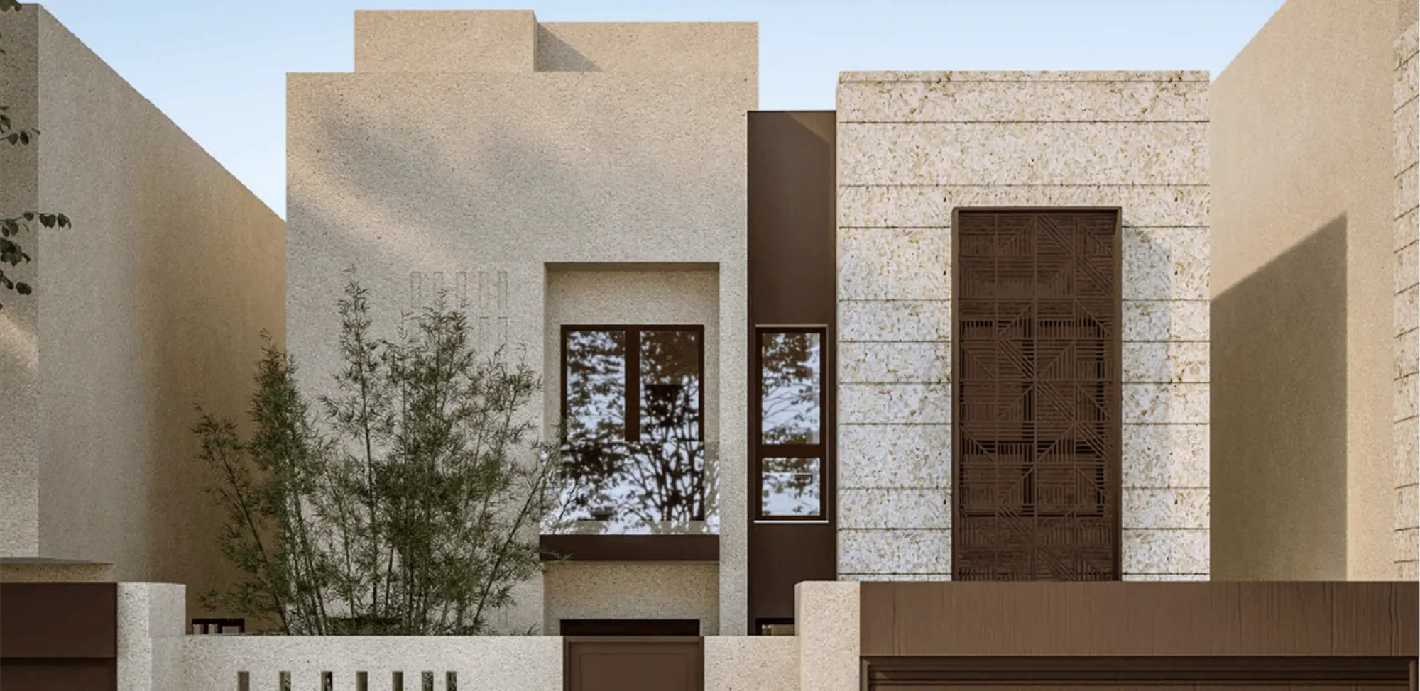 Render of Eyal Sadayem in Jeddah: individual villa elevation and entrance