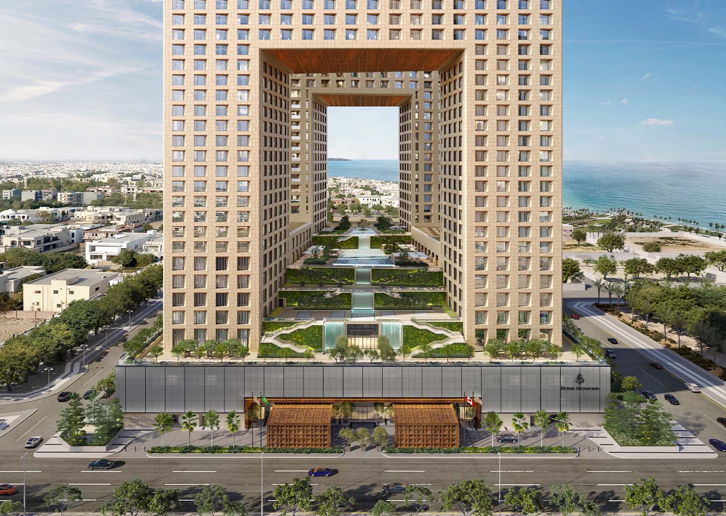 The framed tower over the Corniche
