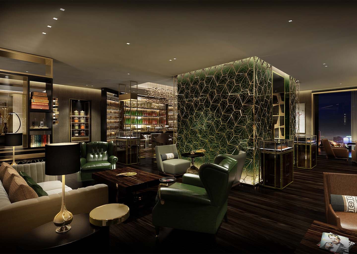 Dark green residents’ lounge at Four Seasons Private Residences Jeddah