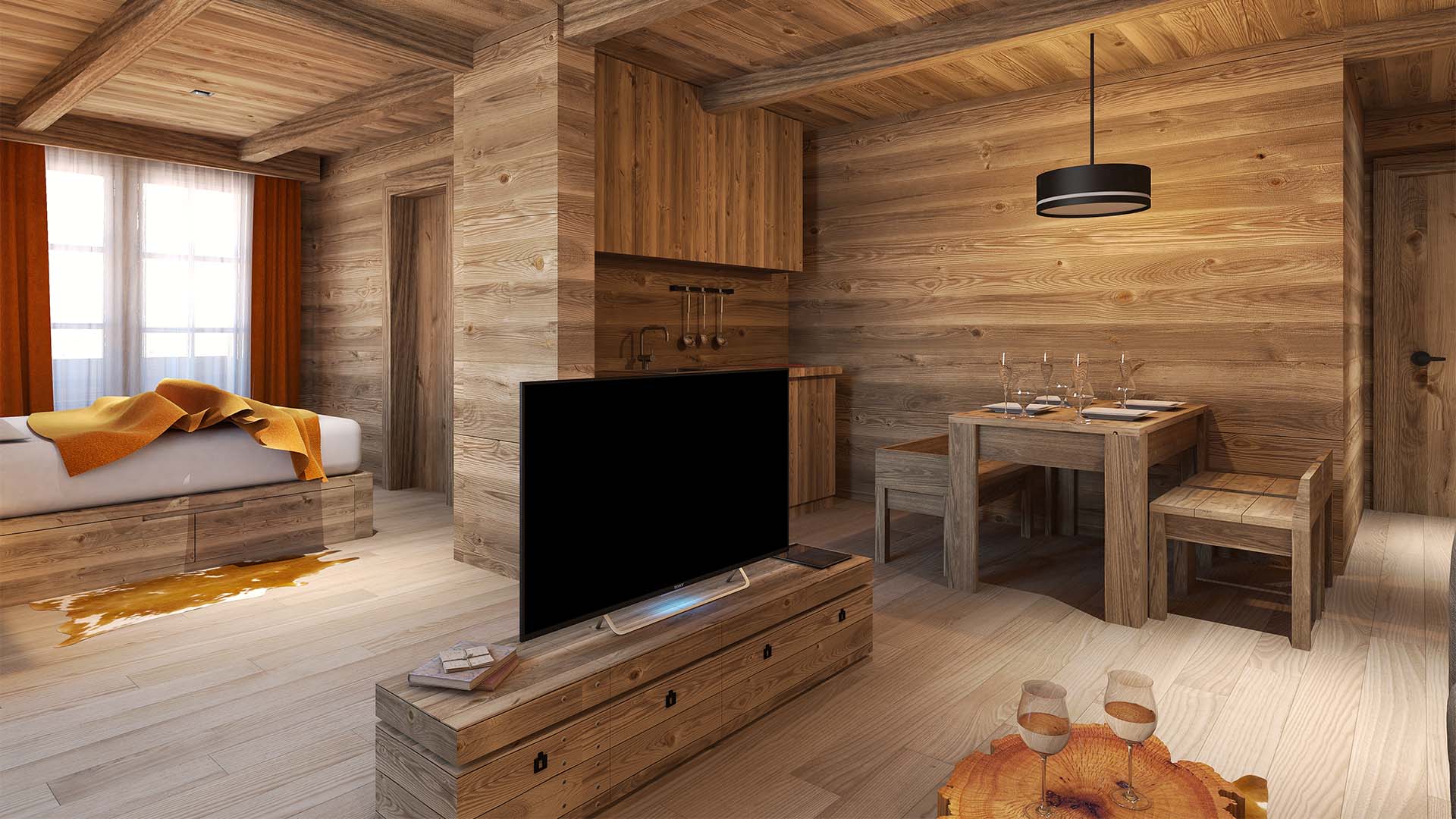 A studio with kitchenette