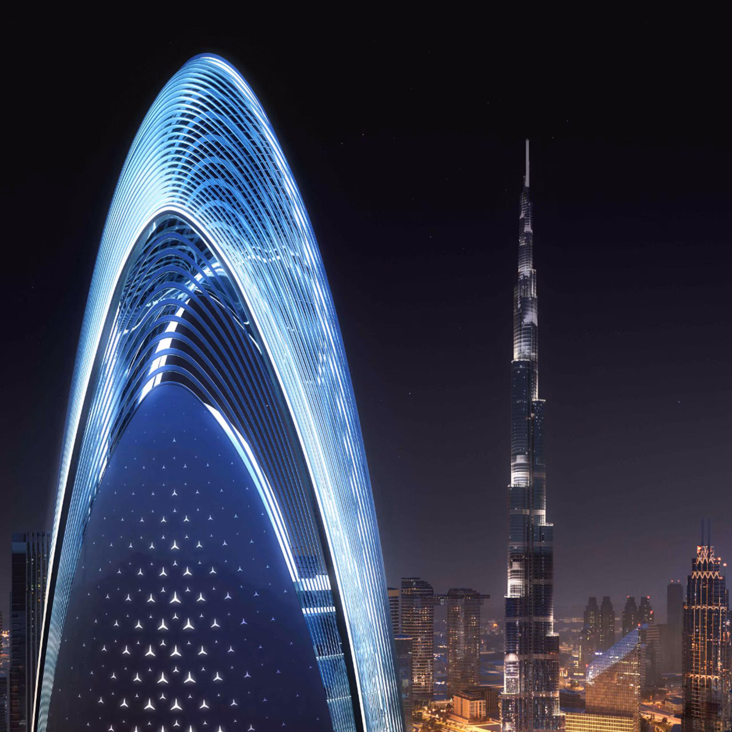The lit crown at night