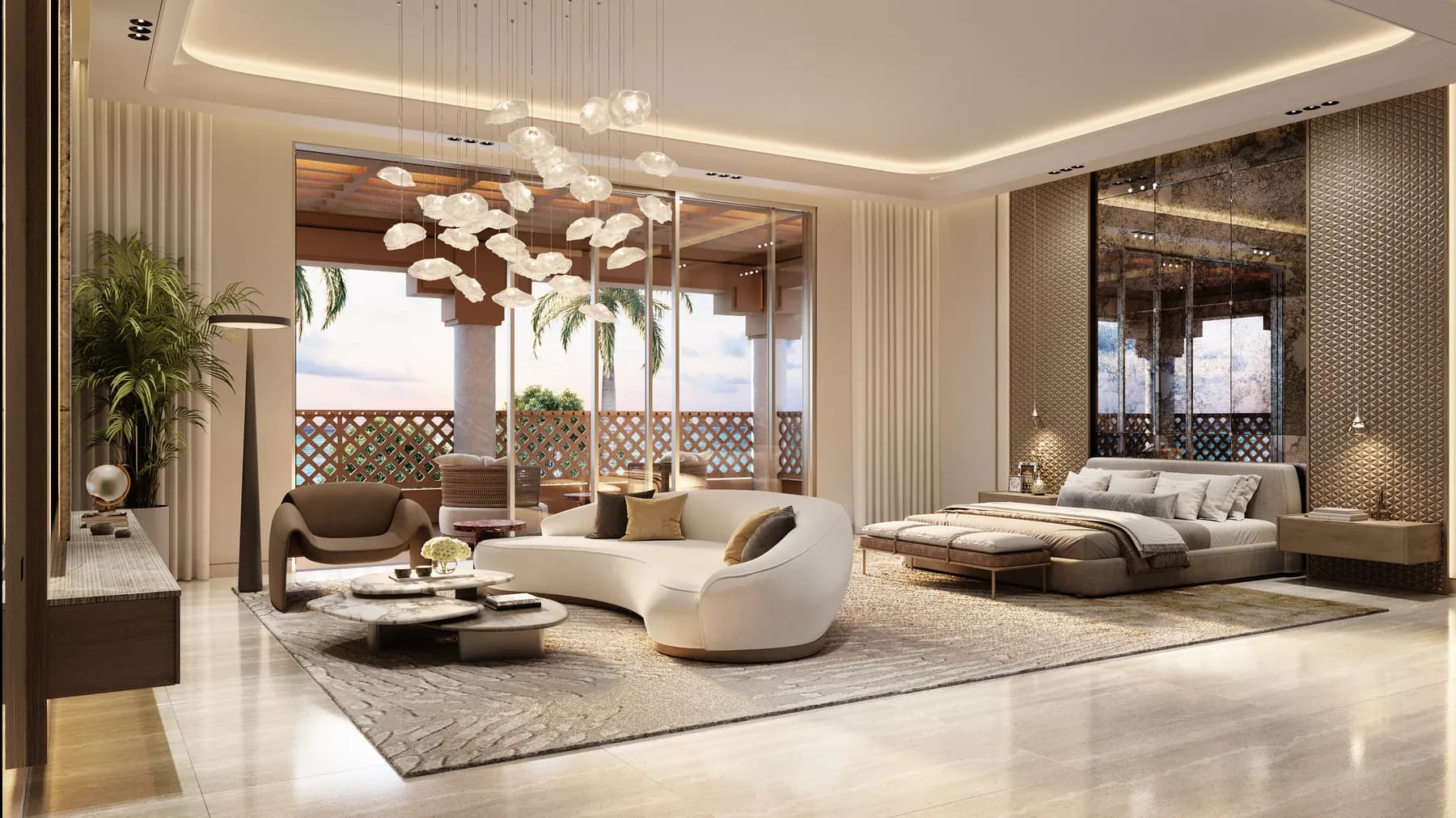 A principal living space, finished and opening to the terrace