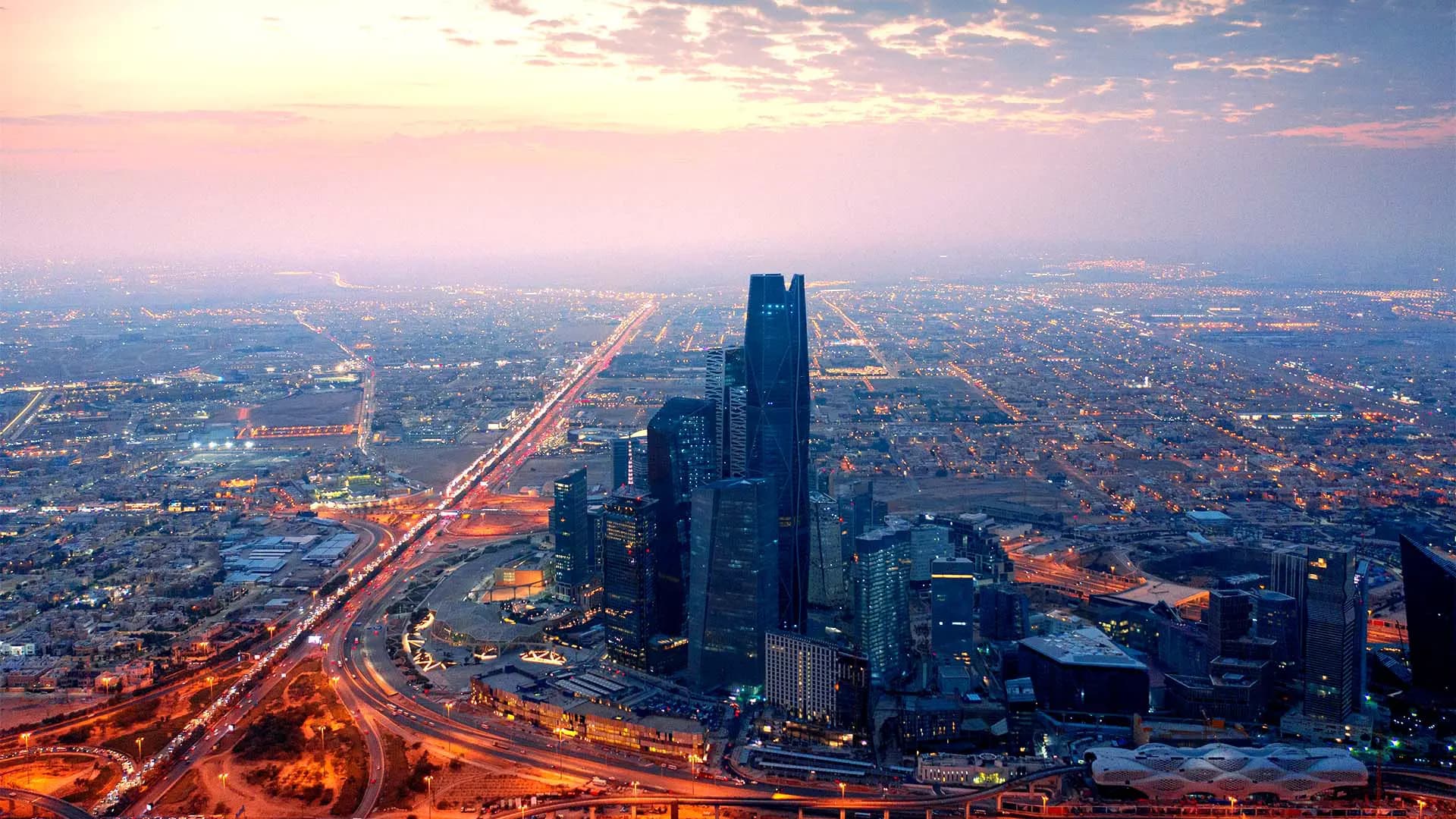 Riyadh skyline at dusk, Saudi Arabia